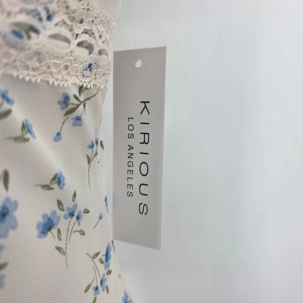 Floral Lace-Trim Midi Dress in Cream with Blue Print - Picture 3 of 6